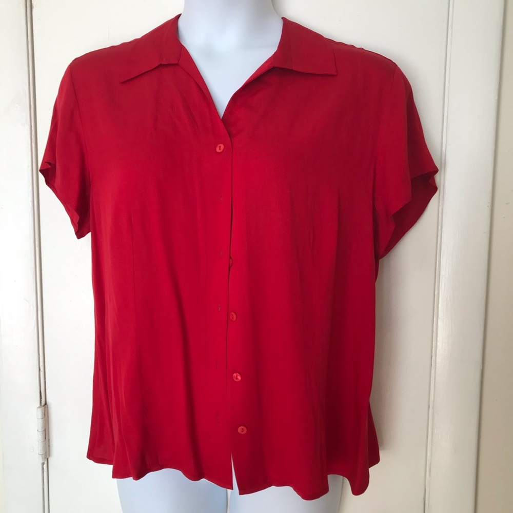 COPY - Kate Hill 100% Silk Red Blouse in Size 18 or 20